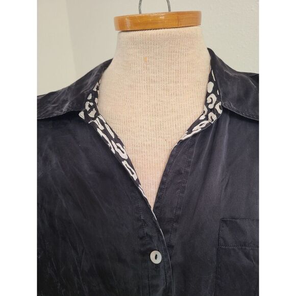 Vtg Robbie Bee 100% Silk Black Button Shirt Quiet Luxury Witchy Whimsygoth LARGE - Picture 3 of 8